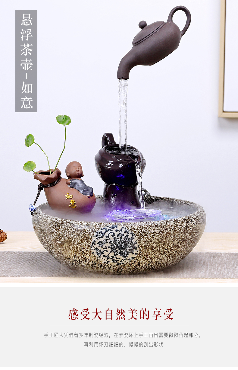 Creative humidifier water fountains in plutus feng shui living room office ceramic household crafts are opening gifts