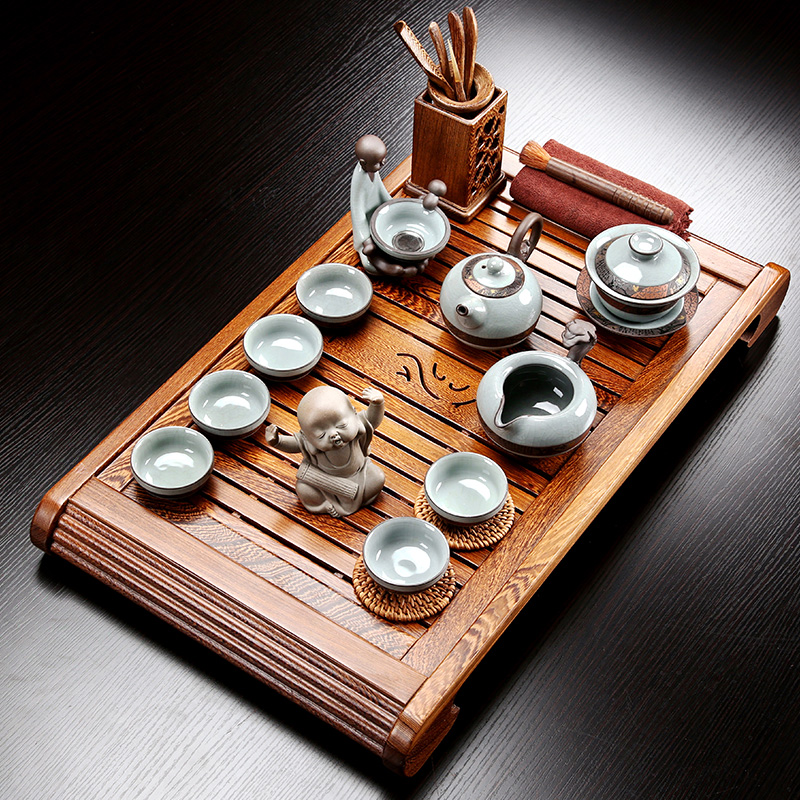 A friend is A complete set of chicken wings wood tea tray household purple sand tea set office kung fu tea set solid wood tea tea