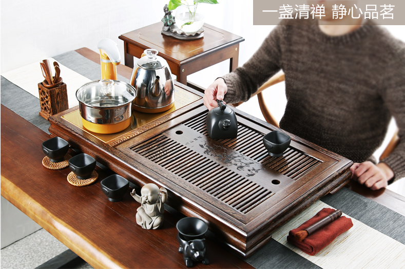 A friend is A complete set of chicken wings wood tea tray was kung fu tea tea set household ceramics elder brother your up solid wood tea tray of tea table