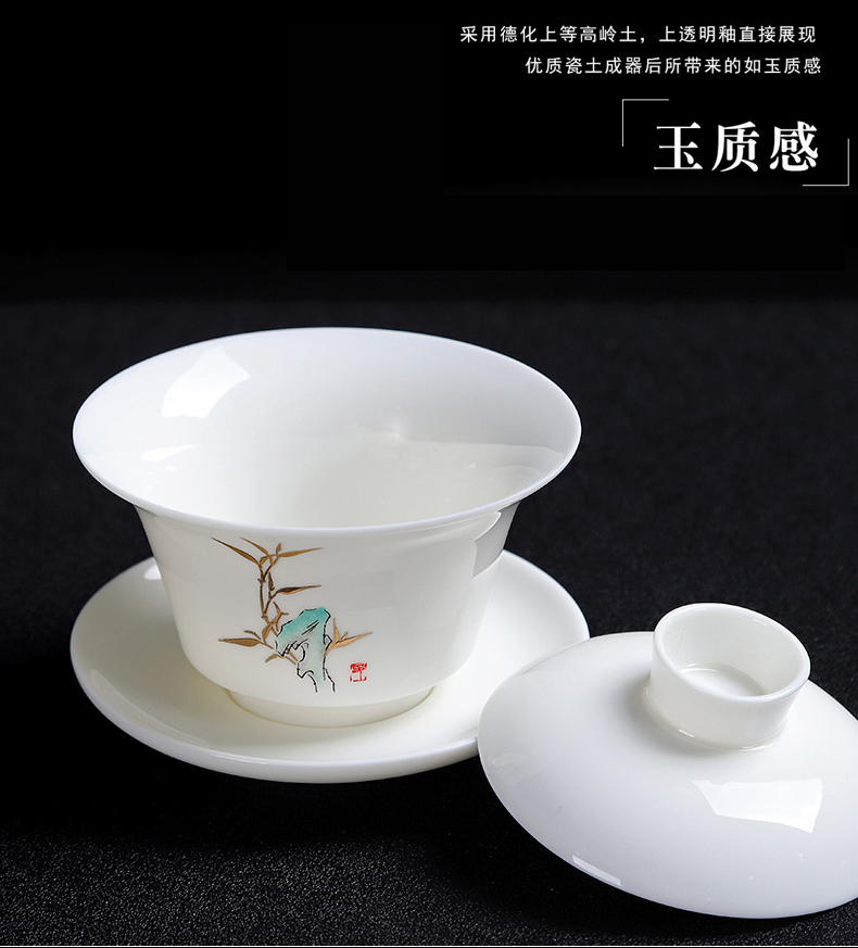 Friend is ceramic kung fu tea tureen three to cover cup tea bowl of tea in teapots dehua white porcelain white in China