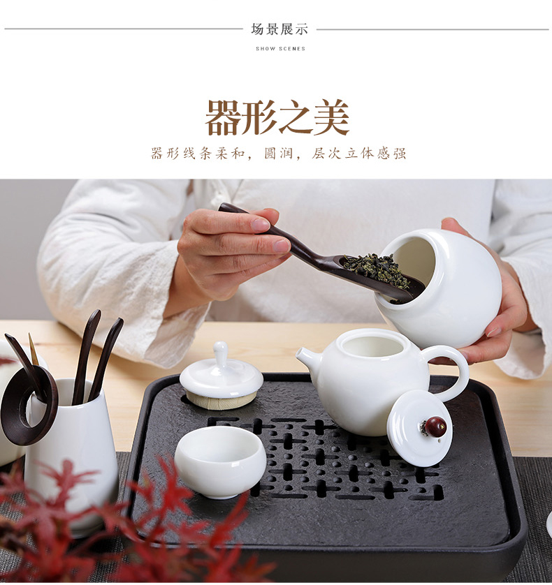 A friend is A complete set of suet jade porcelain kung fu tea set household dehua white porcelain tea set the teapot teacup GaiWanCha sea