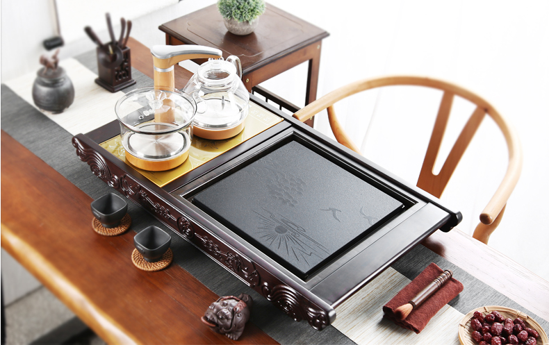 Tea set suits for domestic violet arenaceous kung fu Tea set of a complete set of contracted automatic ebony wood sharply stone Tea tray of Tea table