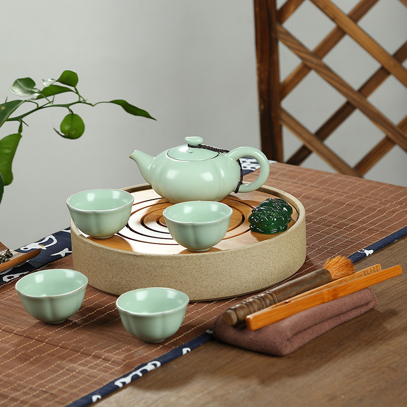 Circular tray tea set small dry bamboo ceramic plate kung fu tea tea set coarse pottery tea tray was Japanese sea