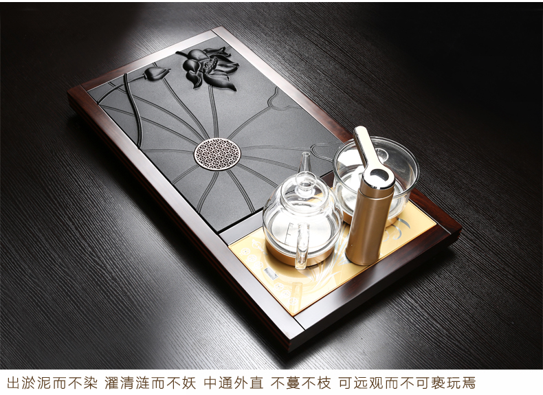 Friend is violet arenaceous kung fu tea set household contracted ceramic cups magnetic electric furnace tea stone solid wood tea tray