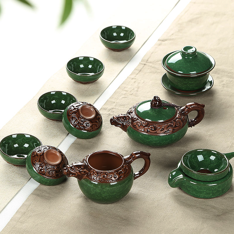 Friend is ice crack glaze tea set suits for relief clay ceramic kung fu tea teapot teacup tea tureen