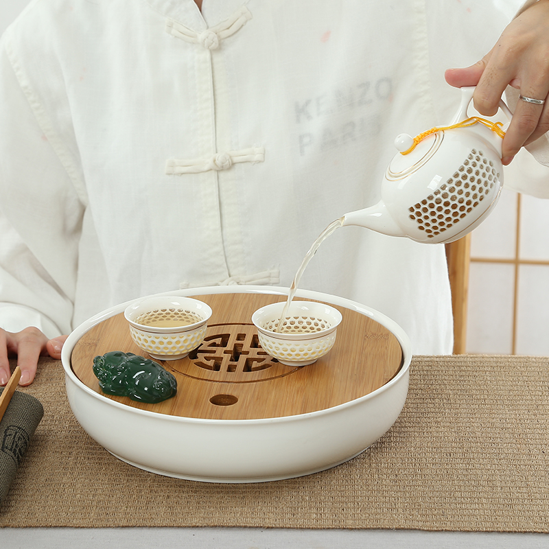 Friend is bamboo ceramic tea tray was circular dry tea kunfu tea sea Japanese home office travel tea tray