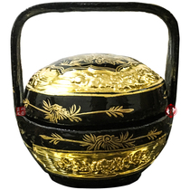 Yongchun lacquer basket pure handicraft flower bird totem bamboo woven with large lacquer pure gold wedding wedding basket burning incense basket Lacquer Art Collection