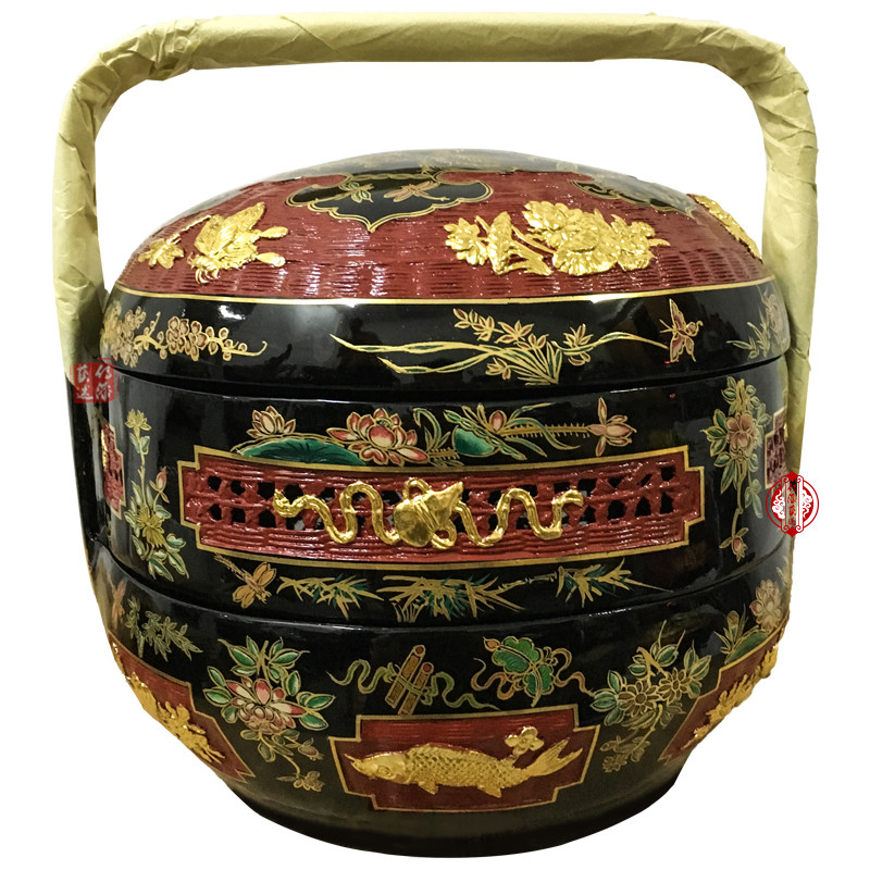 Yongchun Lacquer Basket Pure Handicraft Flower and Bird Totem Bamboo Lacquer Pure Gold Wedding Basket Burning Incense Basket Bye Bye Lacquer Art Collection