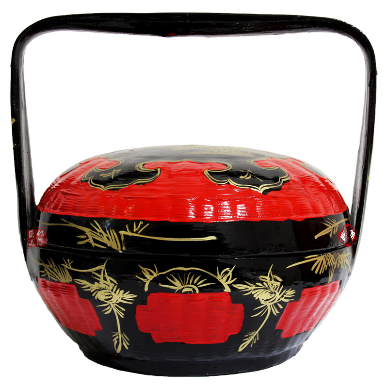 Lacquer art description spot Yongchun lacquer basket hand-painted large lacquer bamboo weaving wedding burning incense basket worship basket folk handmade lacquer