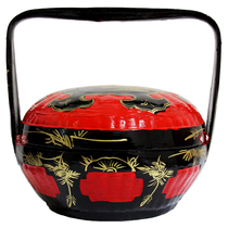 Spot Perpetual Spring Lacquer Basket Pure Hand Hand-painted Flowers Birds Big Lacquer Bamboo Choreographi wedding Barbecue Basket Bye-bye Basket Folk Lacquer Art