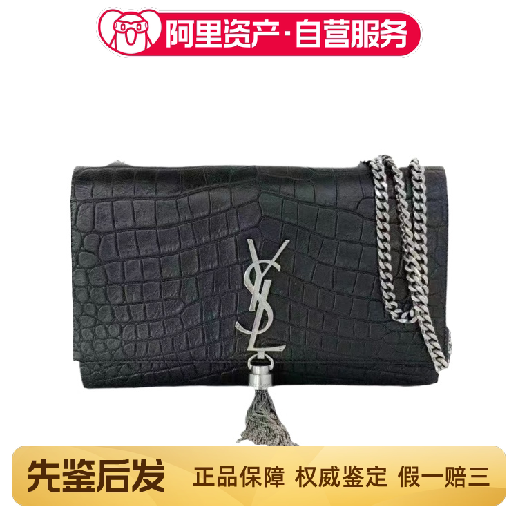 [Recommended by Chen Sisi] 99% New Ysl Saint Laurent Black and Silver Medium-Sized Crocodile-Patterned Tassel Kate Chain Bag