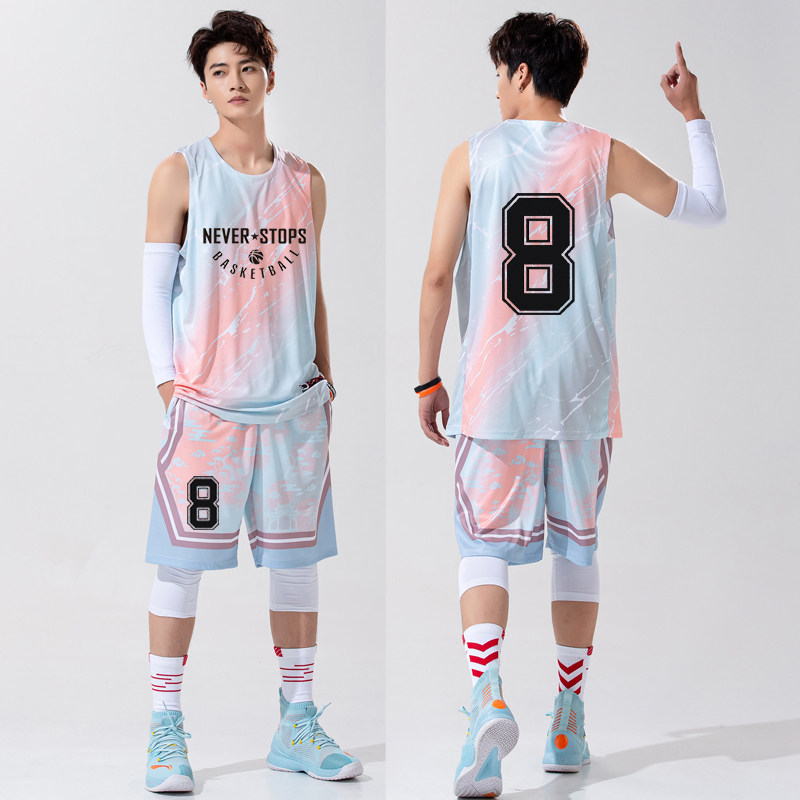 Gradient Basketball Clothes for Male College Students Competition Training Team Print Size Army Couple Jersey Play Clothes