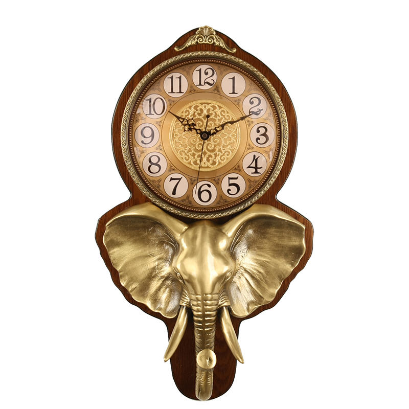 TQJ European style pure copper wall-mounted bell living room wood decoration hanging table creative auspicious elephant muted quartz clock