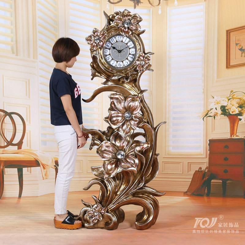 Lisheng oversized European antique rose vintage grandfather clock ornament resin pendulum clock living room zhao cai floor clock