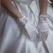 Bridal Wedding Dress Gloves Bridesmaid Dress White Bow Tie Wedding Wedding Wedding Short silk satin spandex gloves