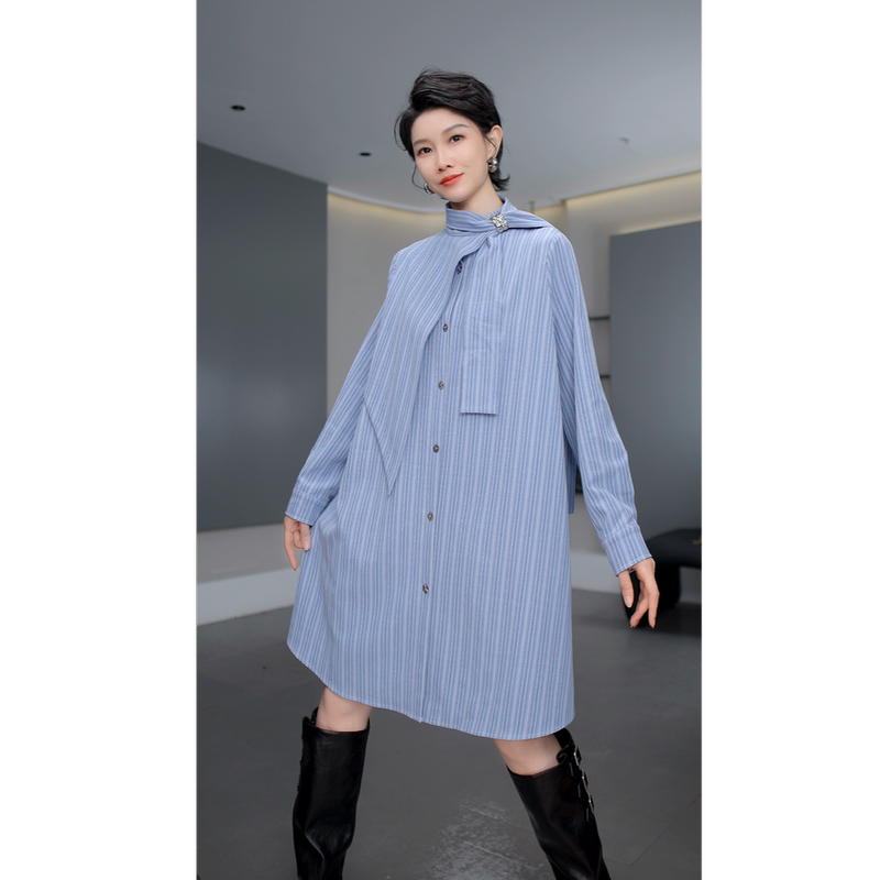 Xinxin 2026 Early Autumn New Product, High-End Shirt-Style Striped Slimming Dress, Beautiful Clothes for Photoshoots 26969