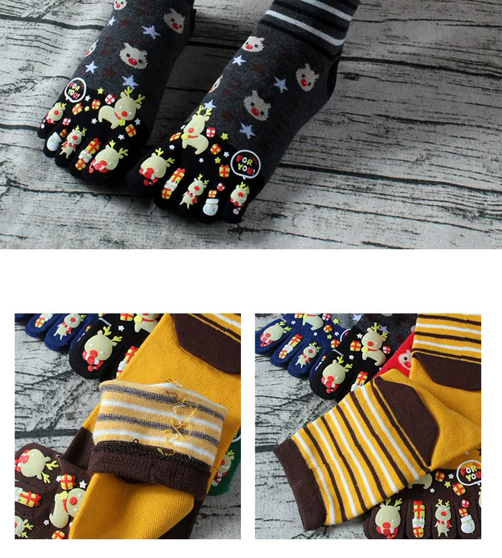 Vớ Giáng sinh, vớ năm ngón, vớ cotton, vớ ngón tay hoạt hình, ống mùa đông dễ thương, vớ năm ngón, người mẫu nữ, nai sừng tấm