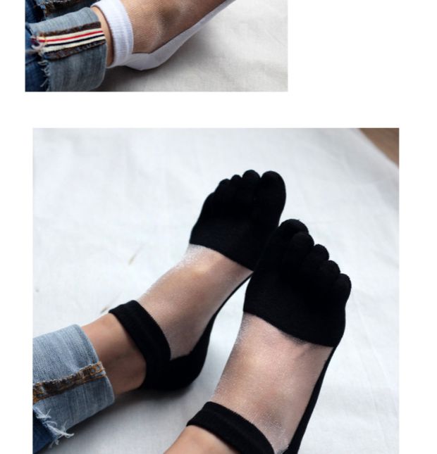 Five Fingerers Summer Summer Vớ nữ siêu mỏng Crystal Glass Stockings Cotton Boat Vớ Khử mùi mồ hôi chân Vớ vớ trắng