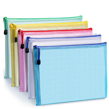 Zipper-style transparent grid file bag a4