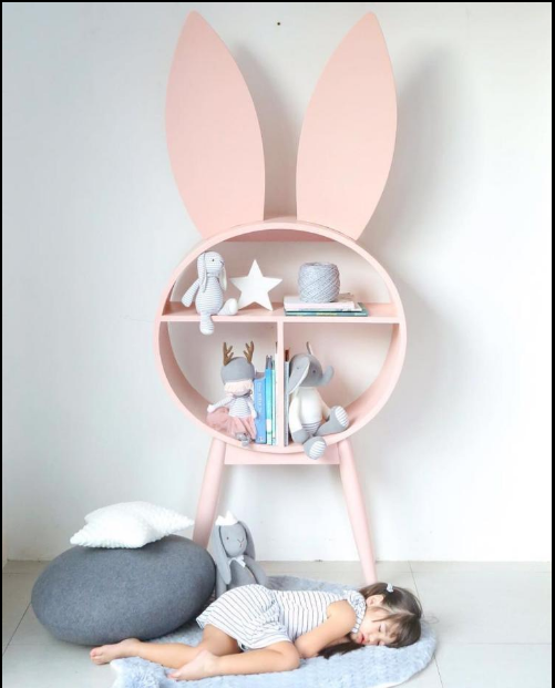 ins Solid wood rabbit ear shape baby children's bed storage cabinet storage rack Decorative frame Floor-to-ceiling bookshelf