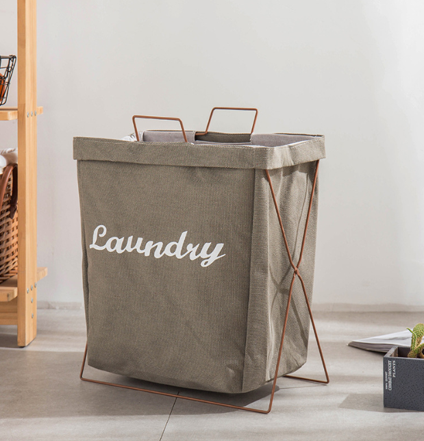 Nordic ins cotton and linen canvas iron frame portable dirty clothes laundry basket folding storage bucket storage basket toy storage box