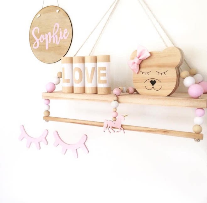 INS Nordic wind high-end custom wood bead double layer powder plate plate children's room soft wall decoration