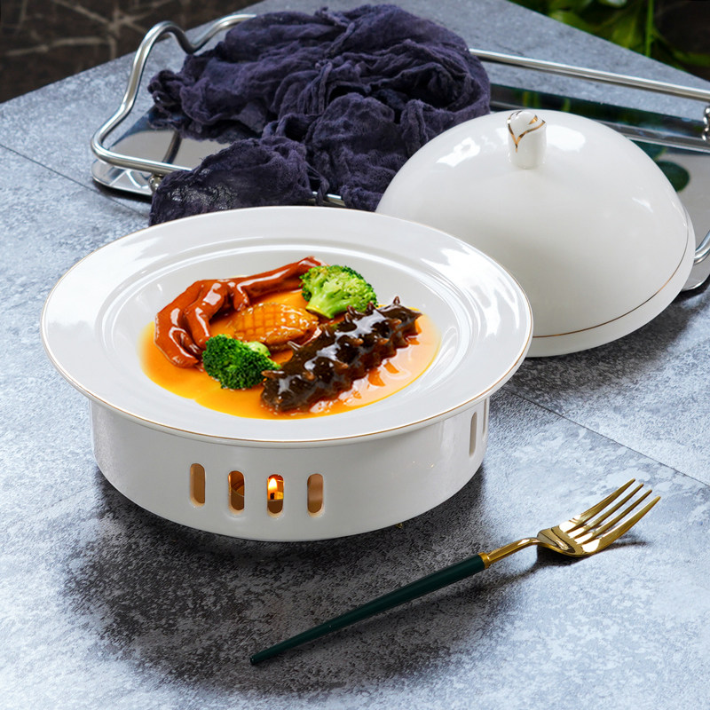 Phnom Penh Hotel Direct Tableware Ceramic Plate with Cover Chinese Abalone Liaoshen Buckle Plate Western Yulan Place Cup