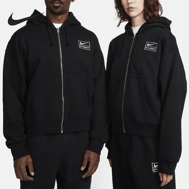 Nike Official Authentic Stüssy Men's and Women's Full-Length Zipper Cardigan with Fleece Lining Fj9176-010