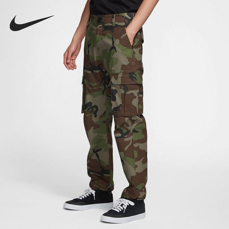 Nike Official Authentic Men's Camouflage Skateboard Loose Straight Sports Casual Cargo Pants At3493