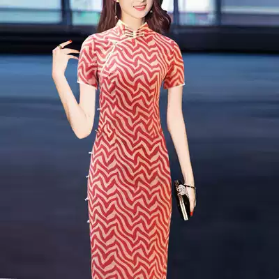 Bone-etched cheongsam women's summer improved dress Chinese style daily elegance retro old Shanghai temperament short-sleeved large size