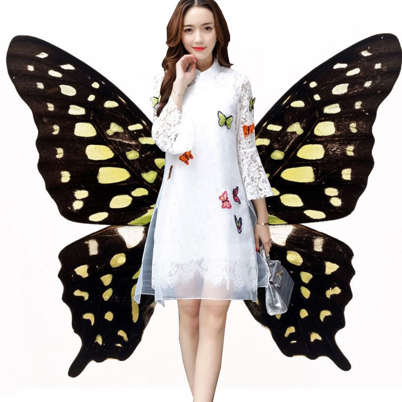 Korean Version Fashion Sweet Beauty Fairy Skirt Lace Horn Sleeve A-word Dress 2019 Spring Autumn New Qipao Suit Two Sets