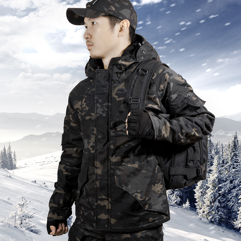Military fan coat winter camouflage plus velvet charger dress men and women python camouflage clothing tactical windclothes outdoor warm cotton suit