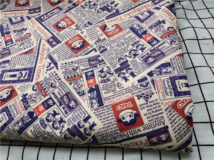 Cartoon Fabric Fine Canvas Printed Handmade Diy Fabric Packs Nursery Dormitory Tablecloths Milk Girl Newspaper