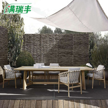 Outdoor solid wood waterproof tables and chairs combined Nordic courtyvilla open-air casual vine chair chair long desk