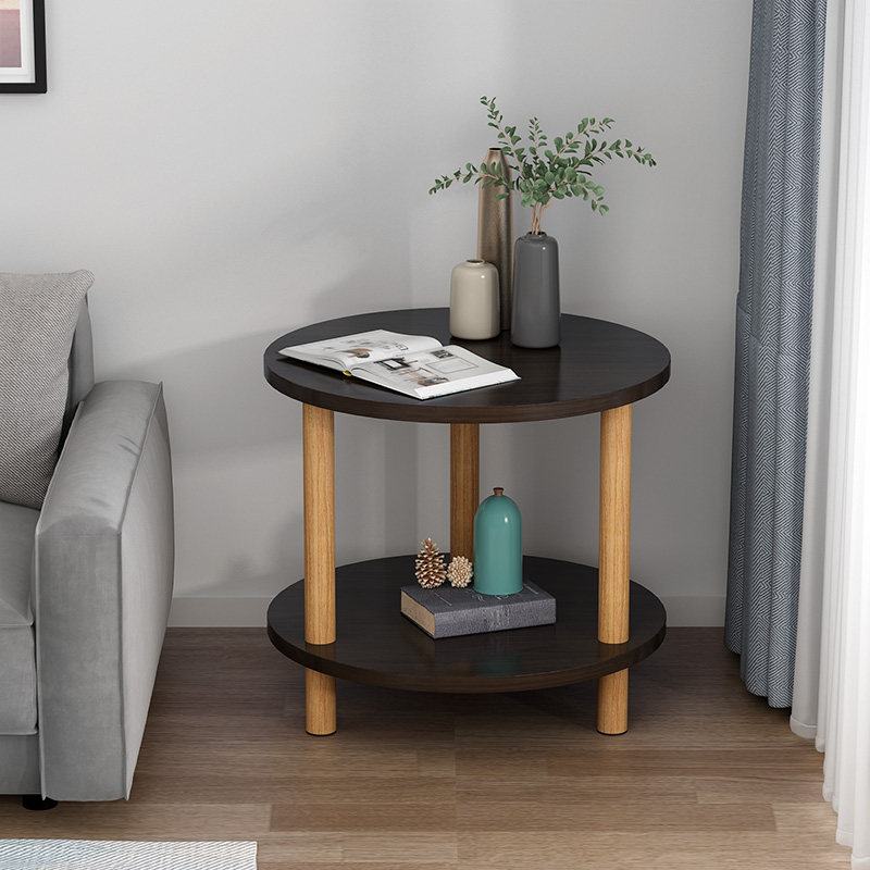 Simple round black side several square table sofa double layer small tea table table mini-shelf Minjuku Hotel Home