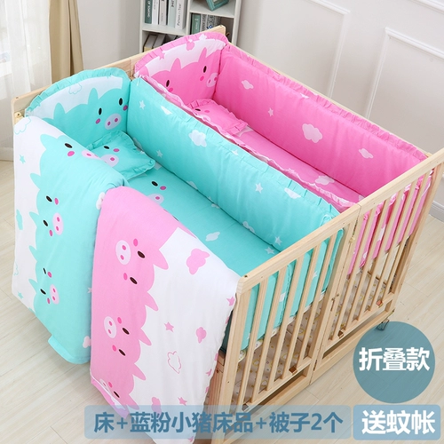 Кроватка для близнецов из натурального дерева, складная детская универсальная колыбель для приставной кровати