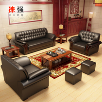 Office Sofa Genuine Leather Trio Bit manager room Guest Area Brief Modern Reception Talks Tea Table Combo Sofa