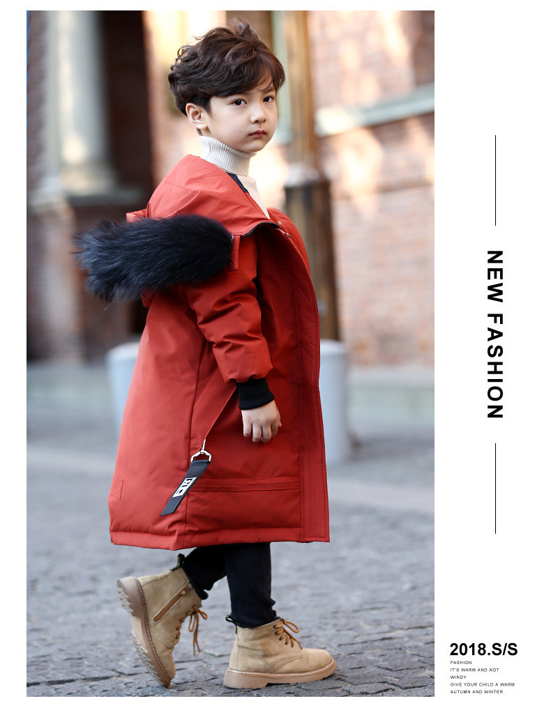 童星汇 儿童长款羽绒服 大貉子毛领 图4