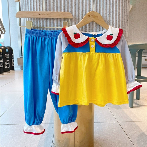 Демисезонная хлопковая детская пижама, тонкий детский лонгслив для принцессы, осенняя