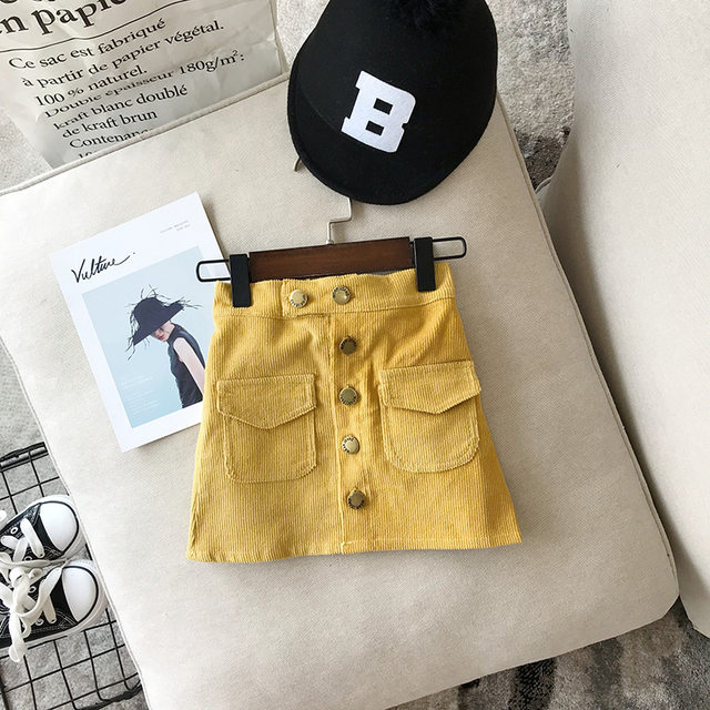 Baby girl foreign style short skirt Korean girl spring and autumn new sweet pocket corduroy casual skirt bag hip skirt