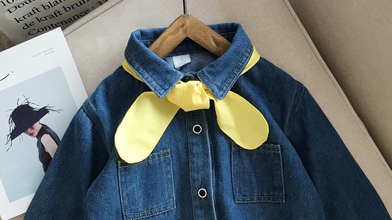 Váy denim bé gái mùa xuân 2019 mới Hàn Quốc dài tay bé gái quần áo váy hải quân sóng dam be gai