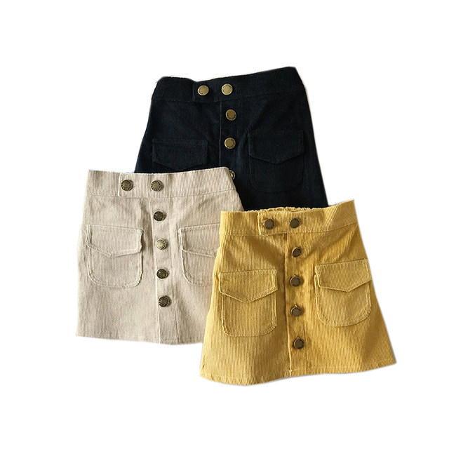 Baby girl foreign style short skirt Korean girl spring and autumn new sweet pocket corduroy casual skirt bag hip skirt