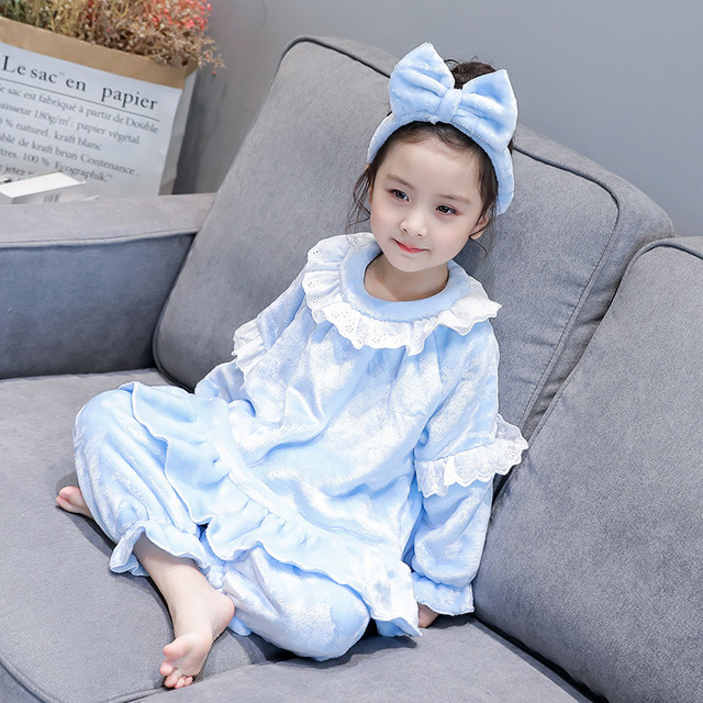 Children's Flannel Girls Pajamas Set Autumn and Winter Princess Girl Baby Coral Fleece Long-sleeved Homewear Three-piece Set