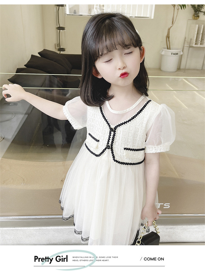 Summer dress for girls 2022, a cute short-sleeved princess dress for little kids with a Korean style and a cute chanel-like mesh fabric pic 13