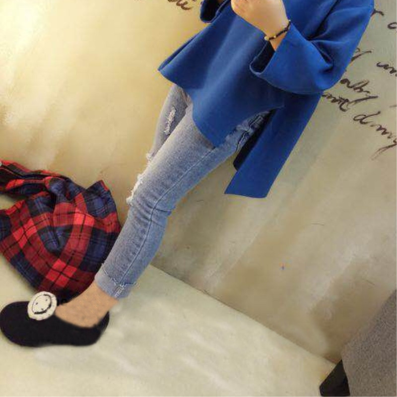 Middle and children elastic spring autumn new girl's broken hole jeans for body pencil long pants trendy children smoke pipe pants