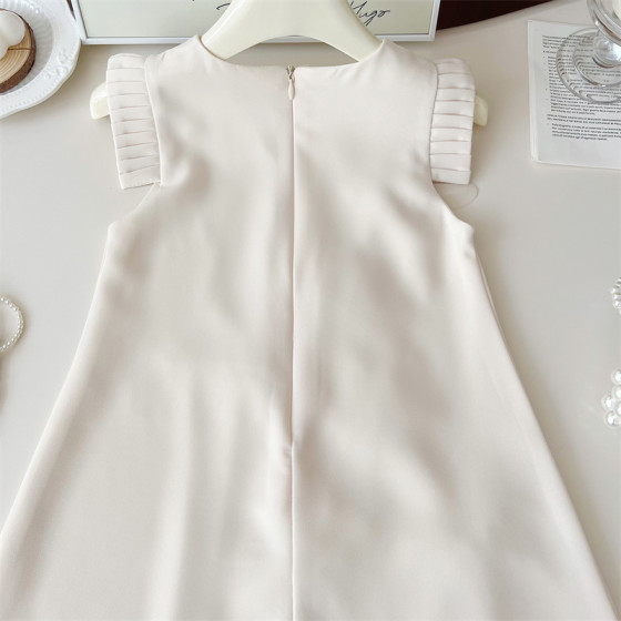 夏季新款韩版女童立体花朵百褶裙小女孩飞袖长裙高级感气质连衣裙