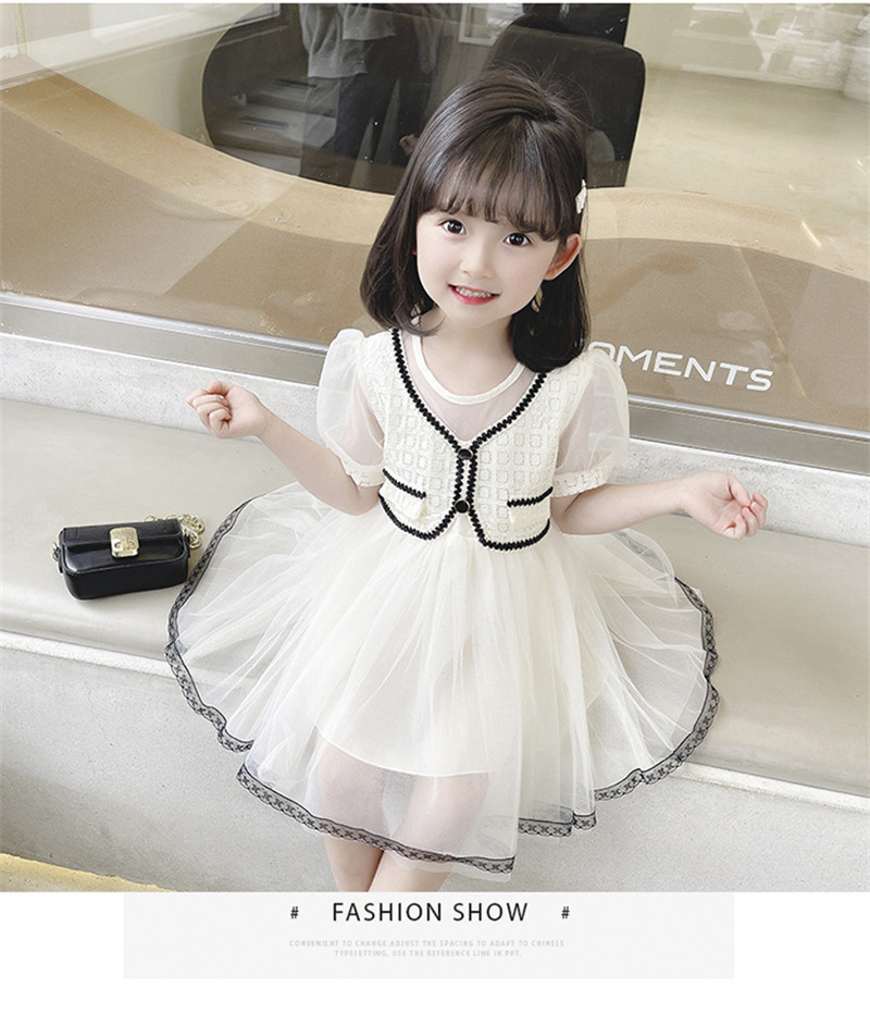 Summer dress for girls 2022, a cute short-sleeved princess dress for little kids with a Korean style and a cute chanel-like mesh fabric pic 4