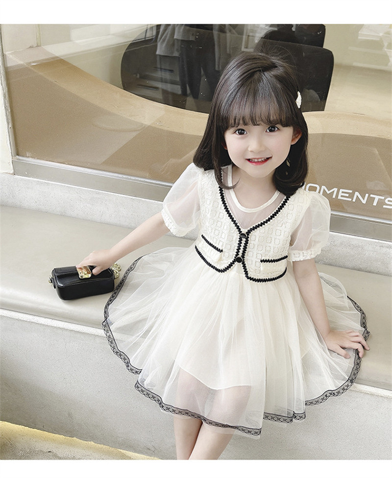 Summer dress for girls 2022, a cute short-sleeved princess dress for little kids with a Korean style and a cute chanel-like mesh fabric pic 16