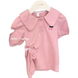 Платье-футболка для принцессы, летняя одежда для отдыха, юбка, воротник поло, в западном стиле, на шнурках, короткий рукав, с вышивкой