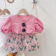 Girls foreign style floral suit 2022 summer new Korean version baby short-sleeved top shorts girls two-piece set